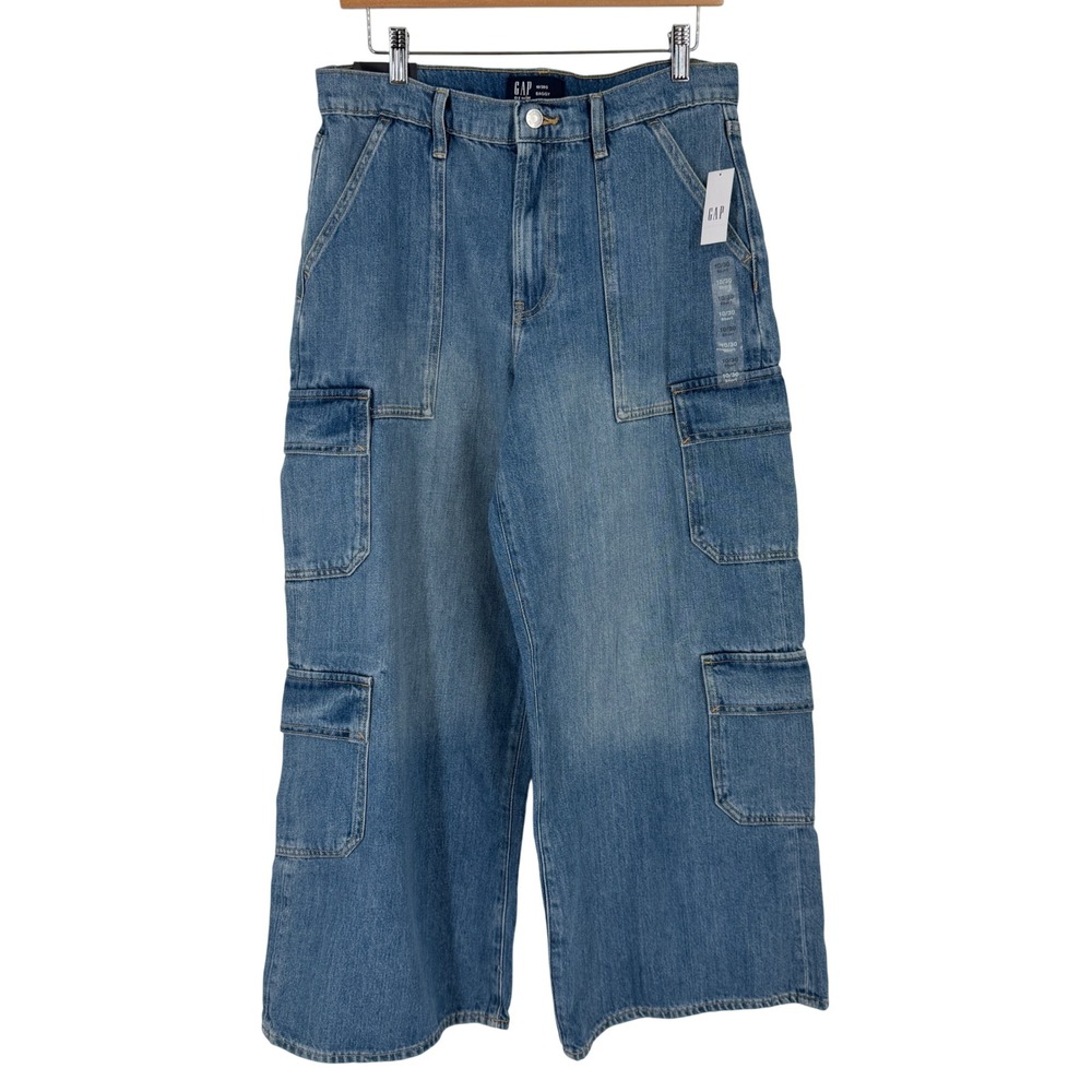 GAP Women‎ Baggy Mid Rise Cargo Jeans Medium Wash Size 10/30S